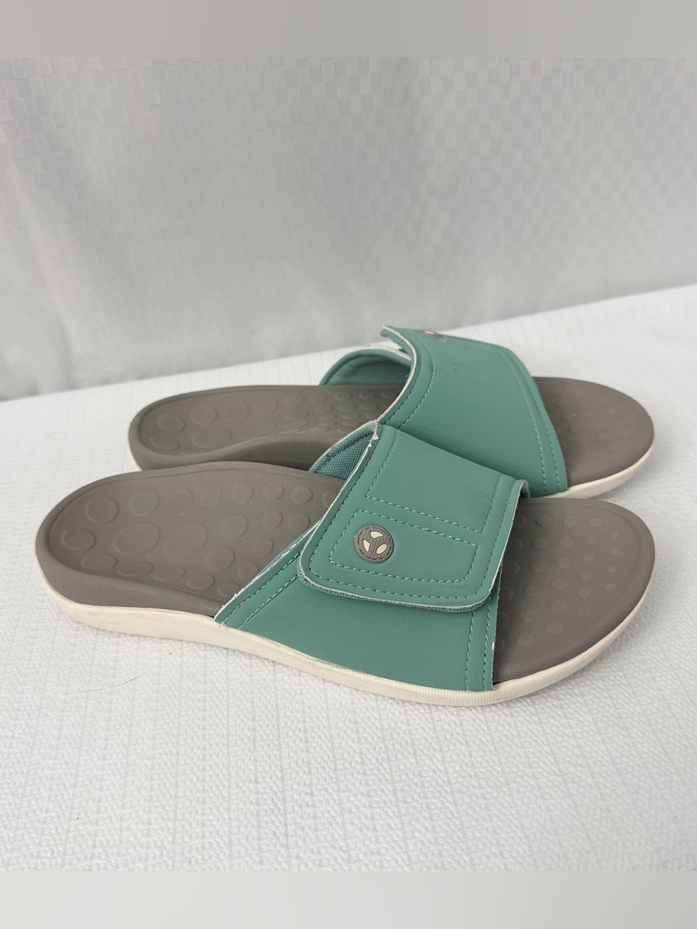 Vionic Kiwi Slides Size 8 Teal Adjustable Strap Orthopedic Slip On Comfort